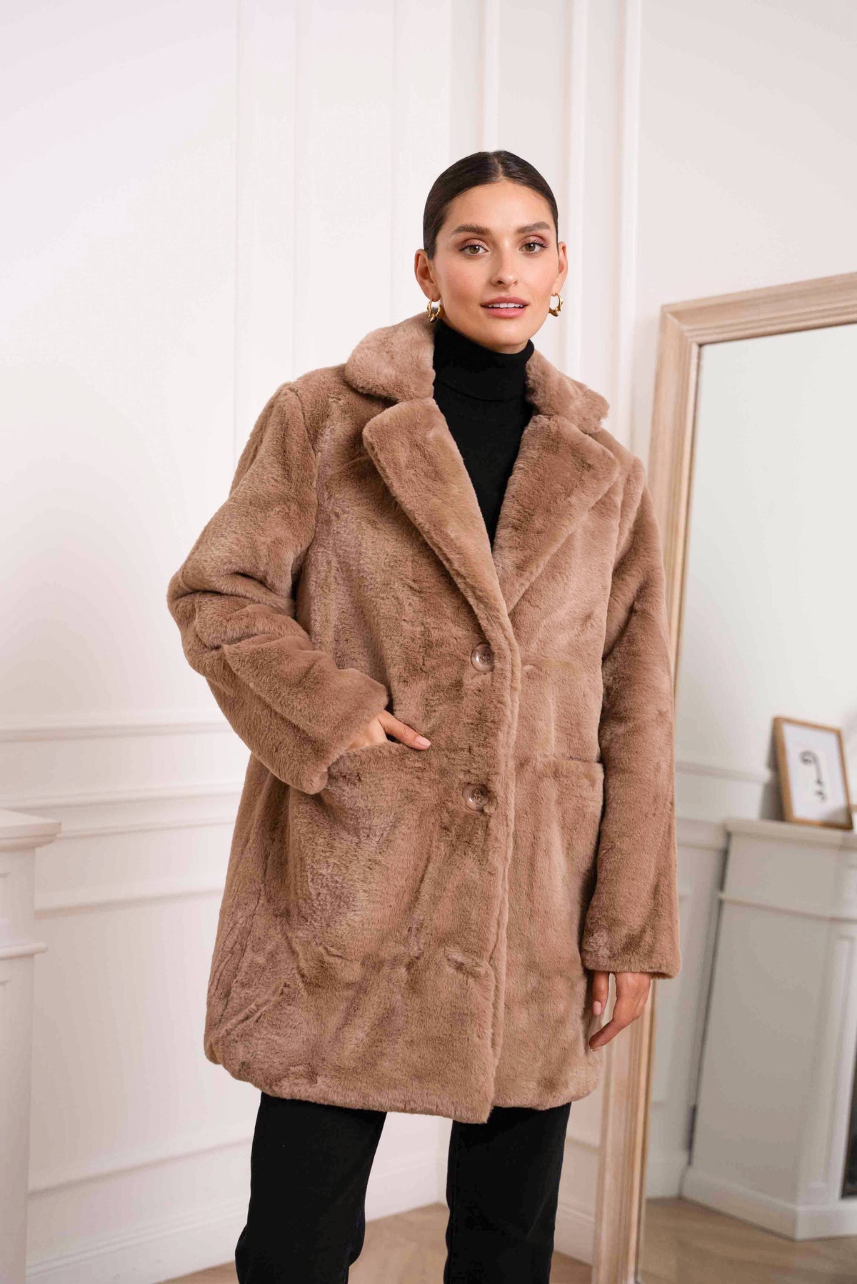 Trinity Faux Fur Coat-Taupe