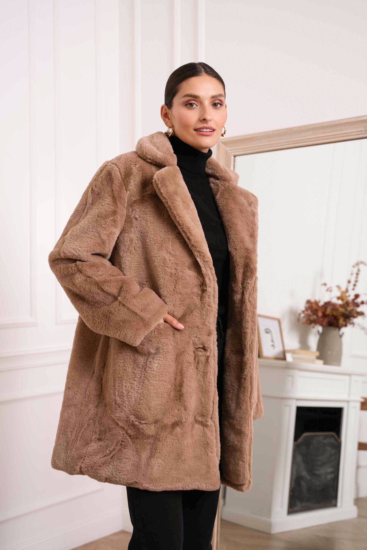 Trinity Faux Fur Coat-Taupe