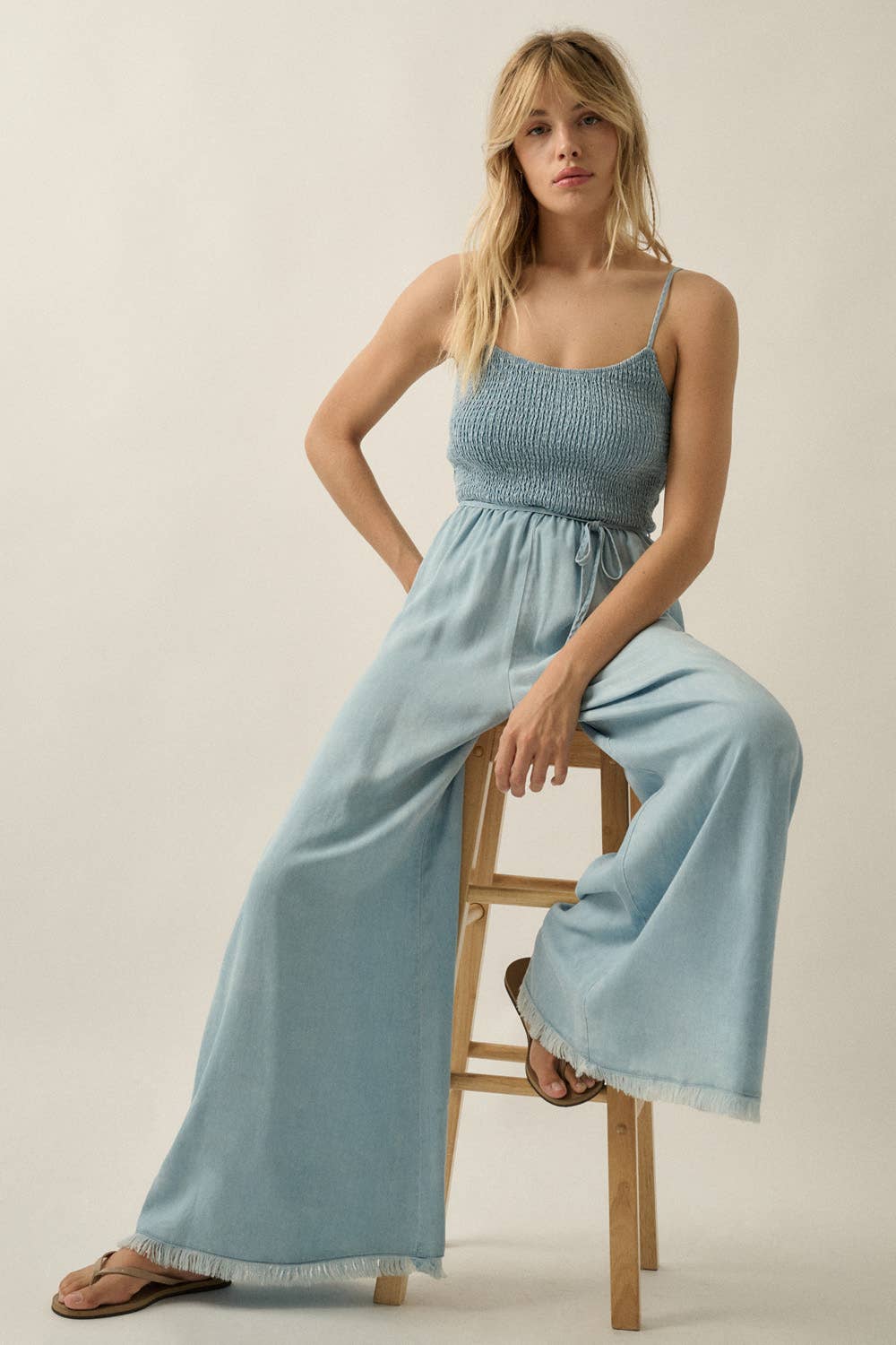 Dara Denim Smocked Jumpsuit