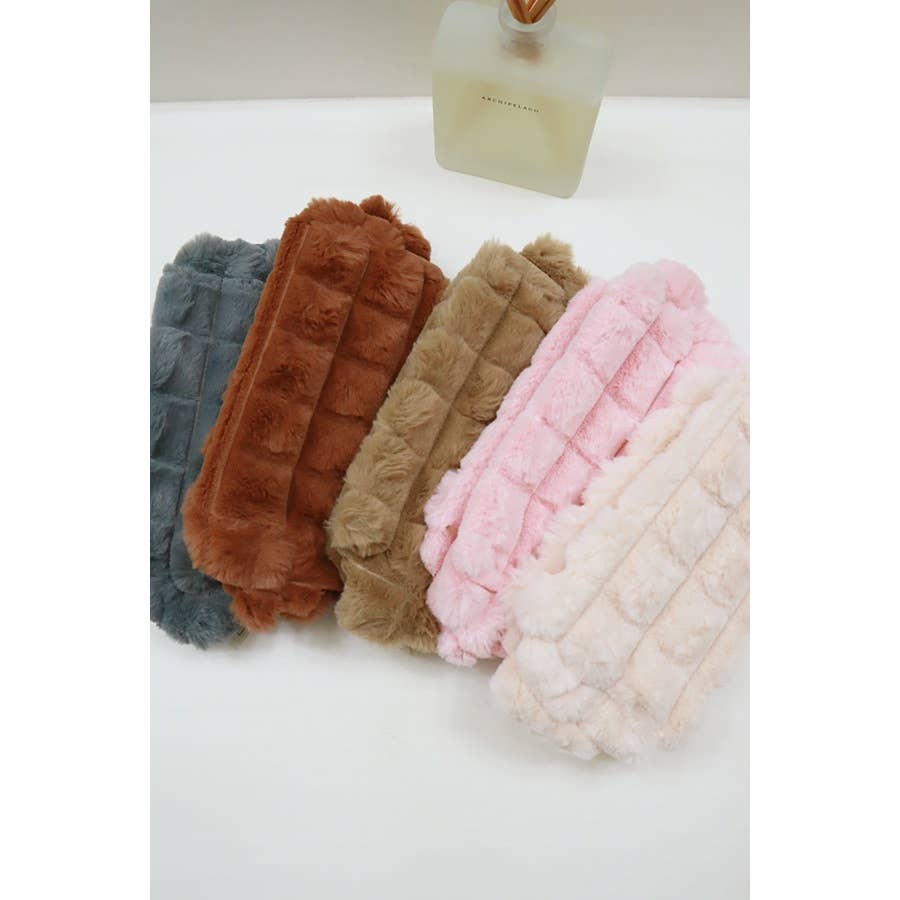 Faux Fur Quilted Cosmetic Pouch