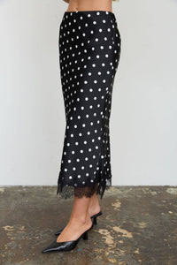 Polka Dot Satin Midi Skirt