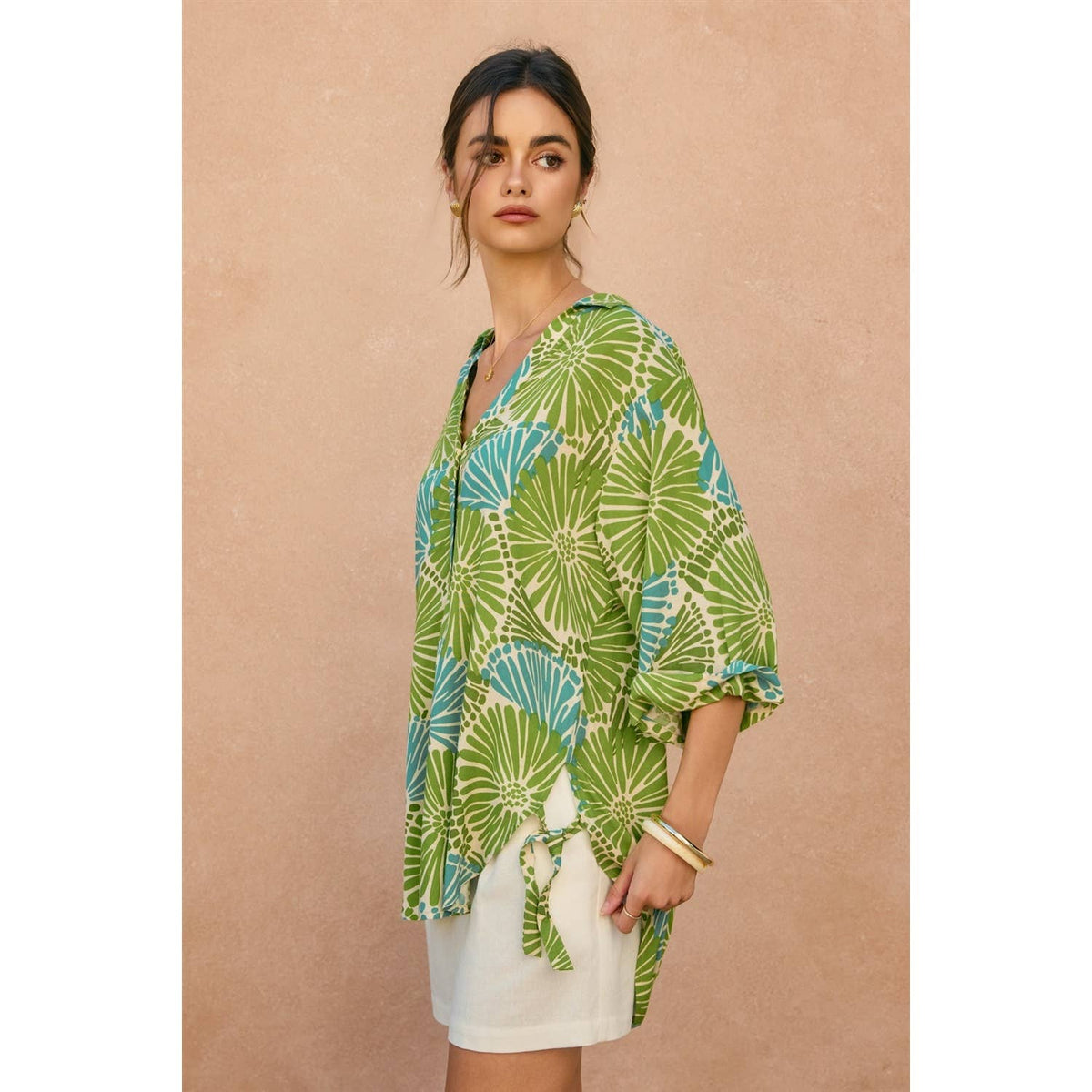 Tropical Tie Detail Tunic Shirt