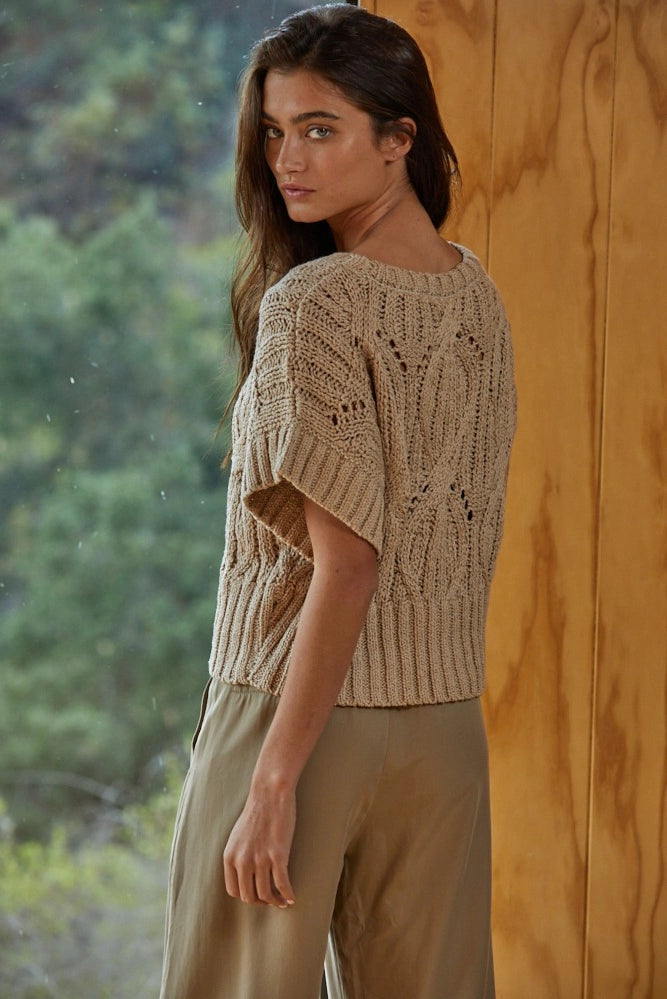 Steph Crochet Sweater- Taupe