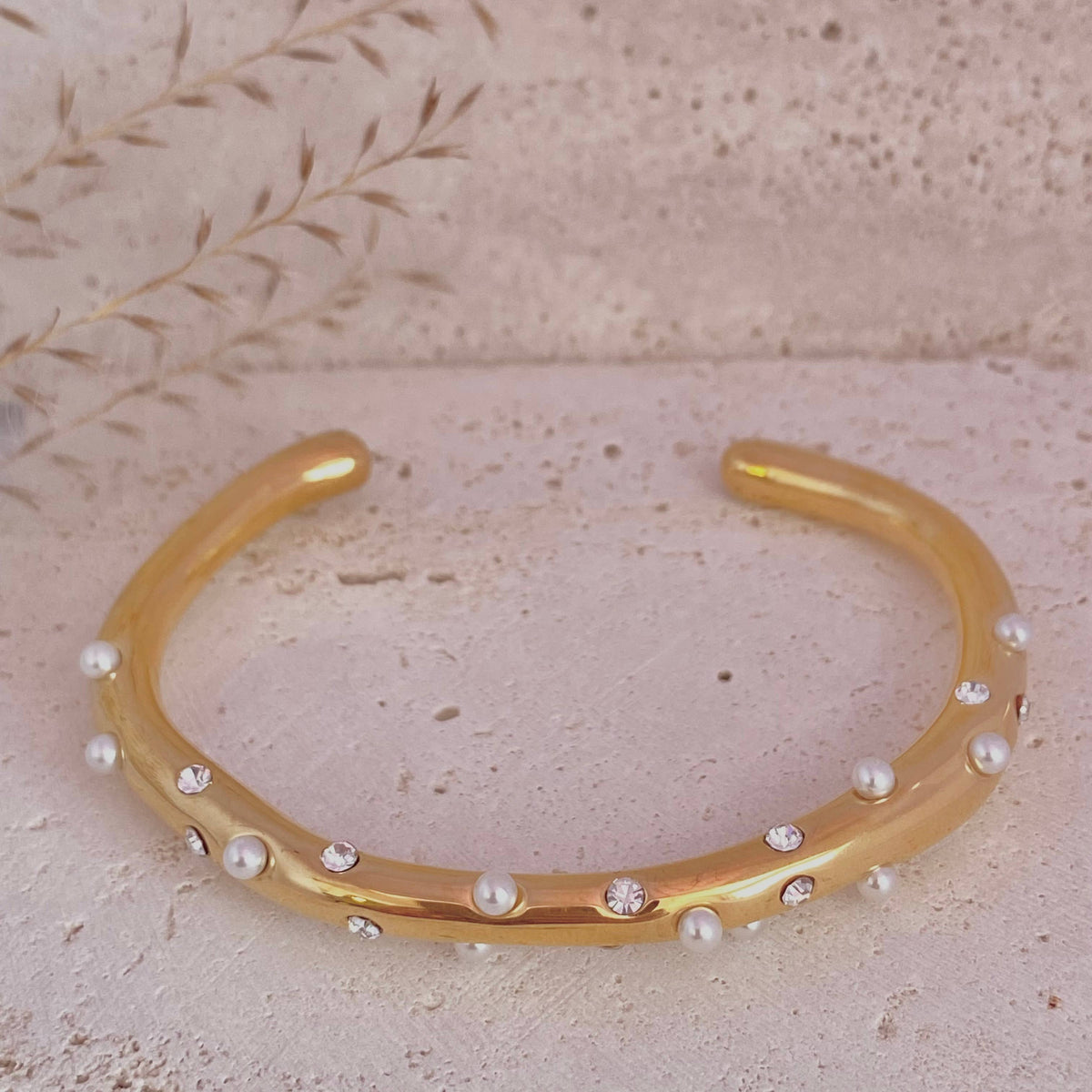 Pearls Bangle Bracelet Gold Plated