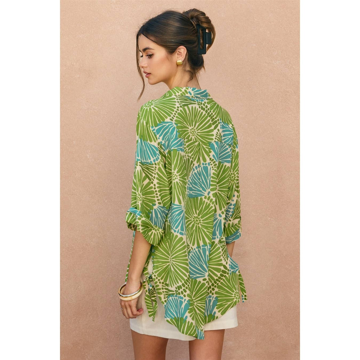 Tropical Tie Detail Tunic Shirt