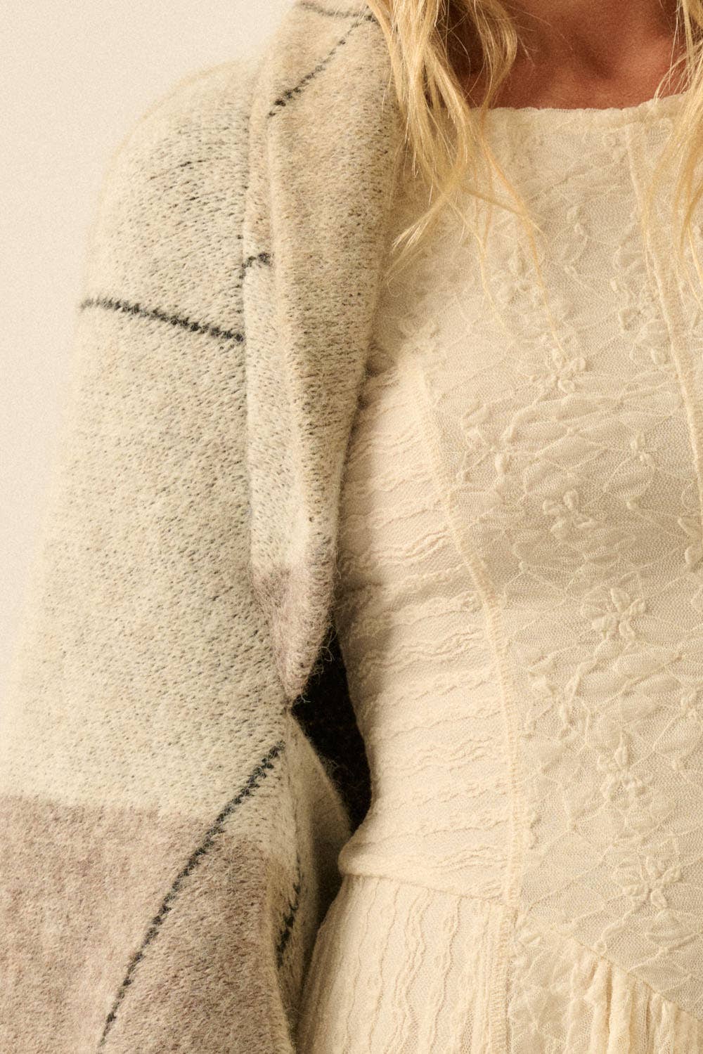 Argyle Jacquard-Knit Shrug Cardigan