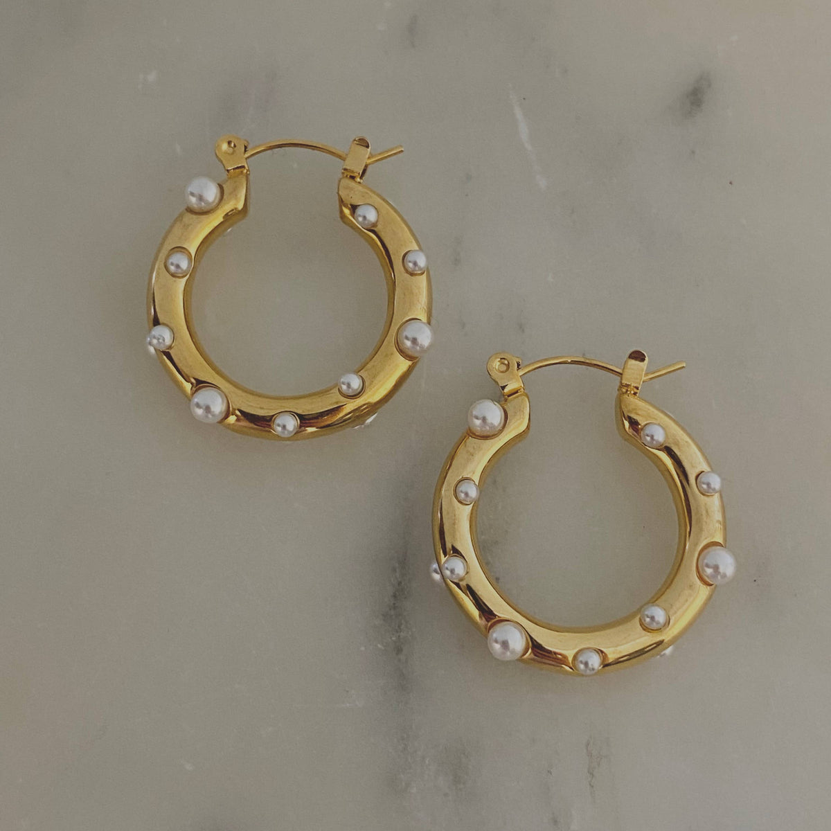 Pearls Gold Hoop Earrings Gold Plated