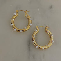 Pearls Gold Hoop Earrings Gold Plated