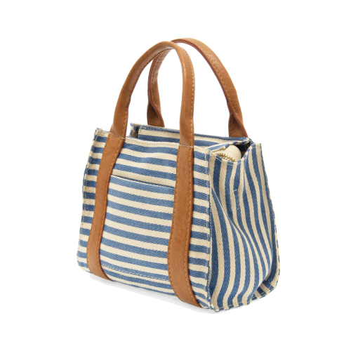 Sadie Mini Canvas Tote-Blue/White Striped