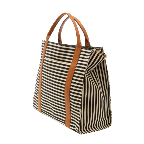 Toni Canvas Tote-Black/White Stripe