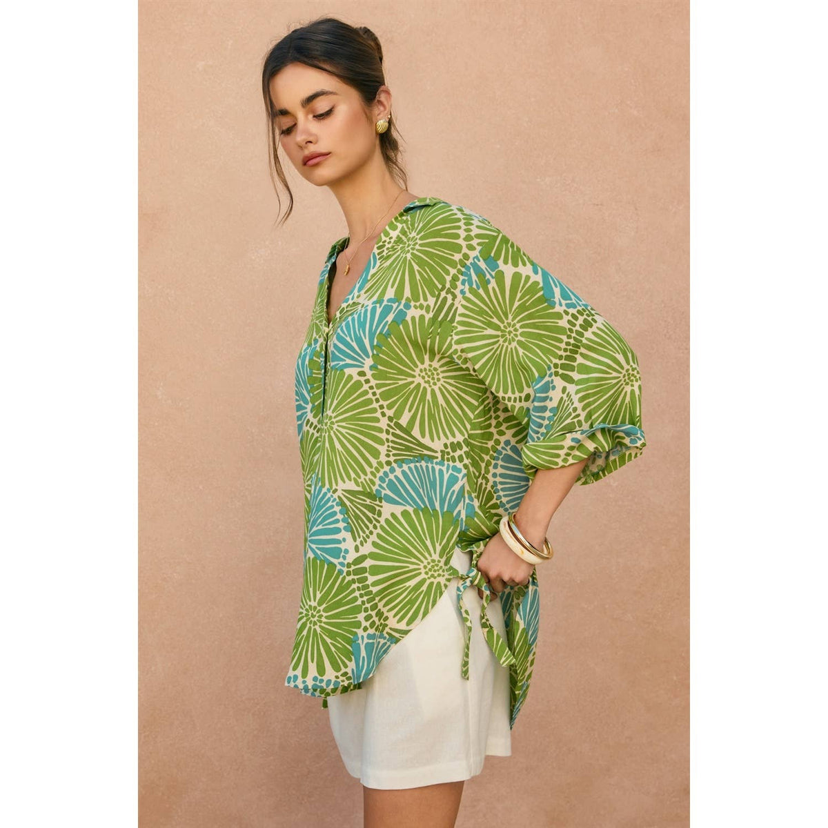 Tropical Tie Detail Tunic Shirt