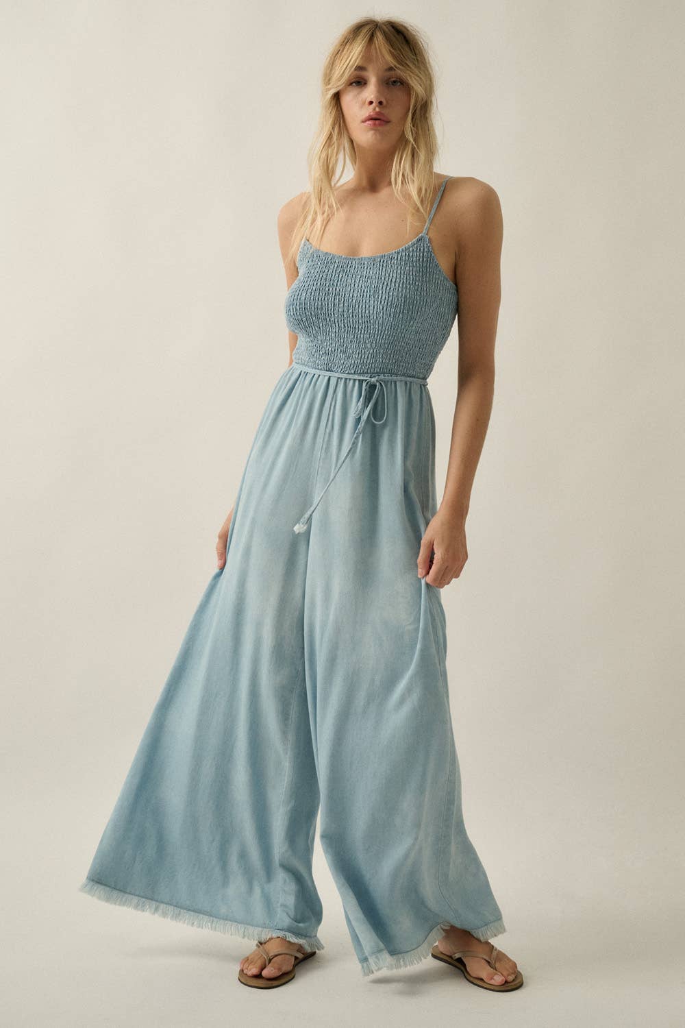 Dara Denim Smocked Jumpsuit