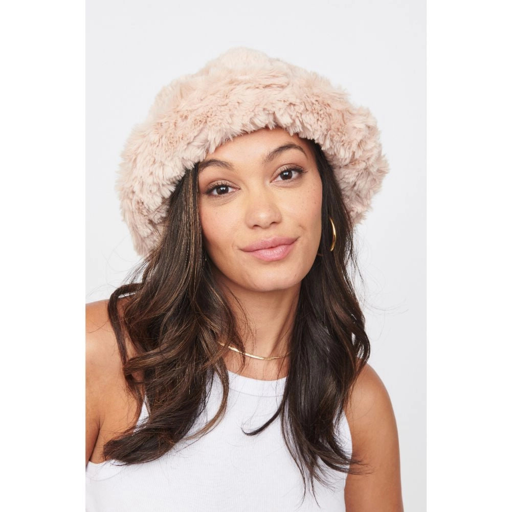 Faux Fur Bucket Hat: Latte