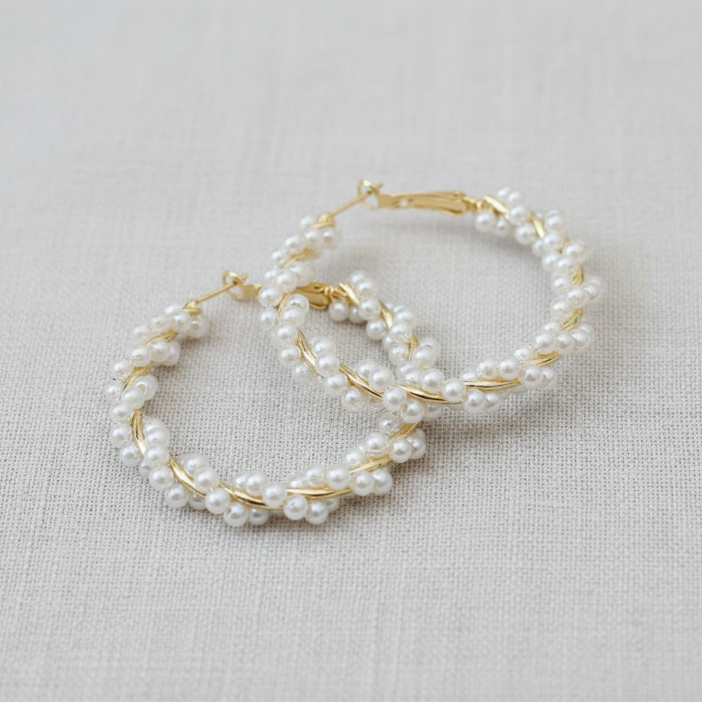 Pearl Wrapped Hoop Earrings