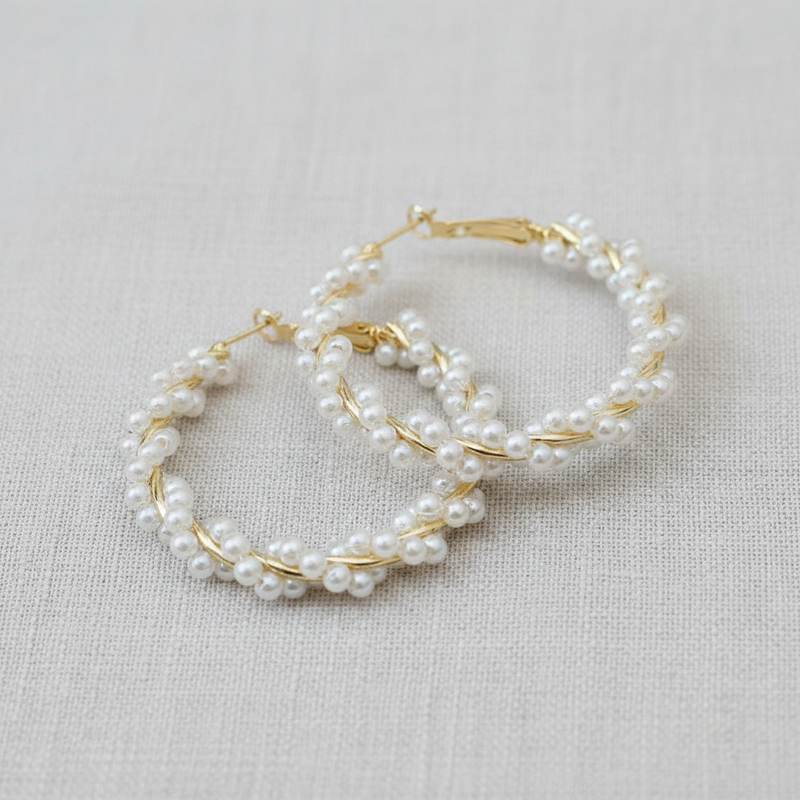 Pearl Wrapped Hoop Earrings