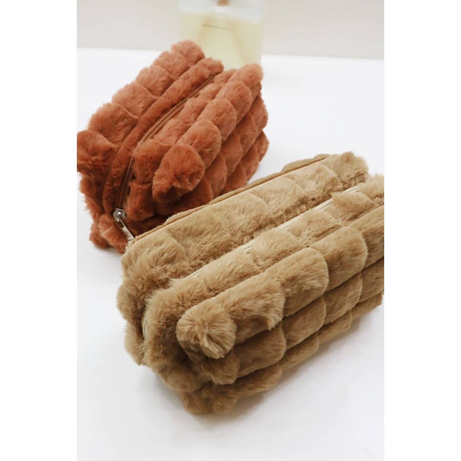 Faux Fur Quilted Cosmetic Pouch