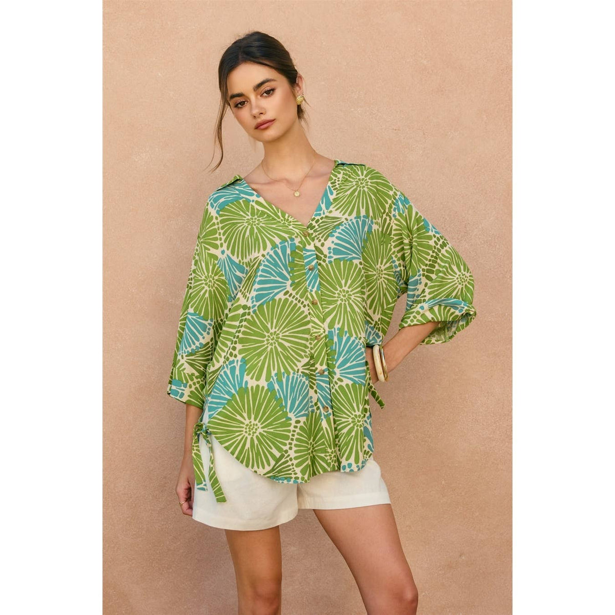 Tropical Tie Detail Tunic Shirt