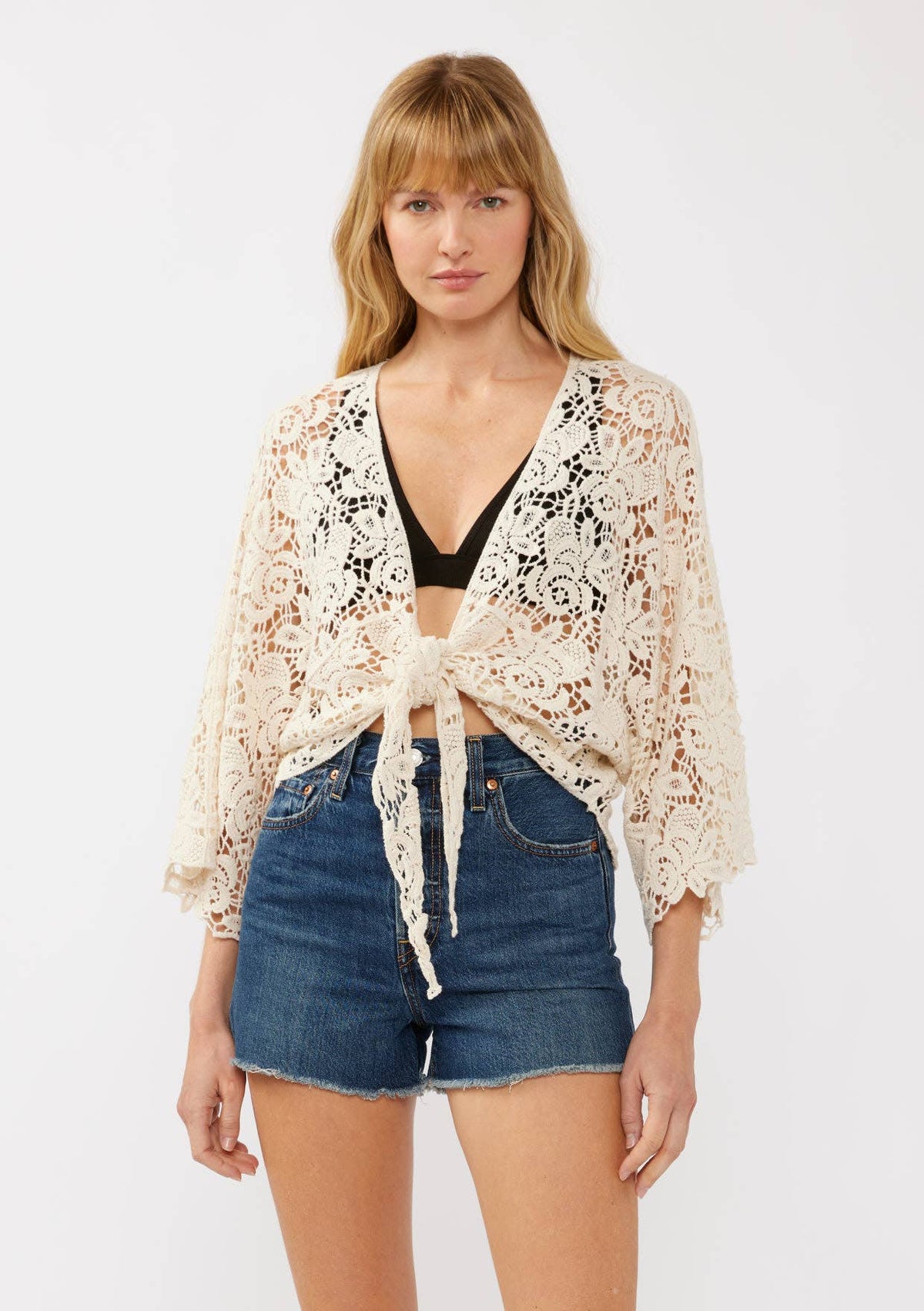 Victoria Tie-Front Crochet Kimono