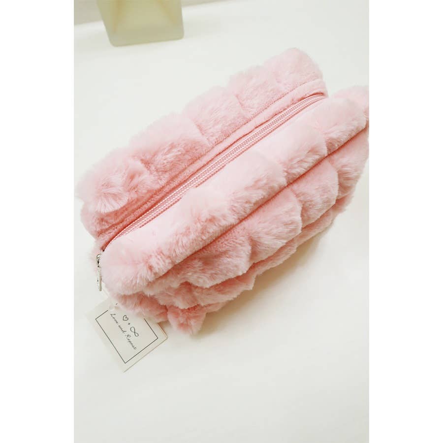 Faux Fur Quilted Cosmetic Pouch