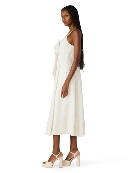 Side view Steve Madden Luna neutral linen midi dress