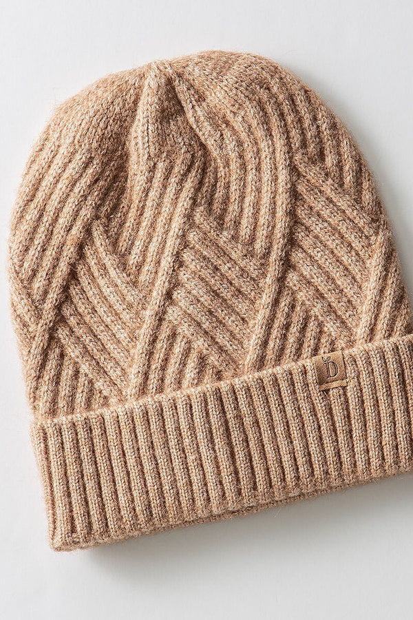 Textured Knit Cuff Beanie - Camel