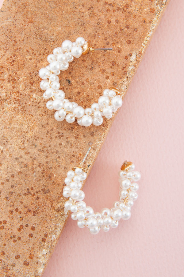 Pearl Beaded Hoop Earrings