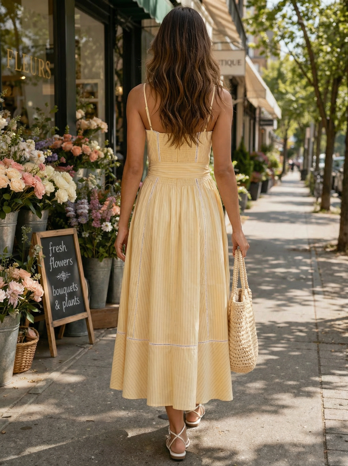 Steve Madden Emma midi dress yellow back view tie waist summer sundress