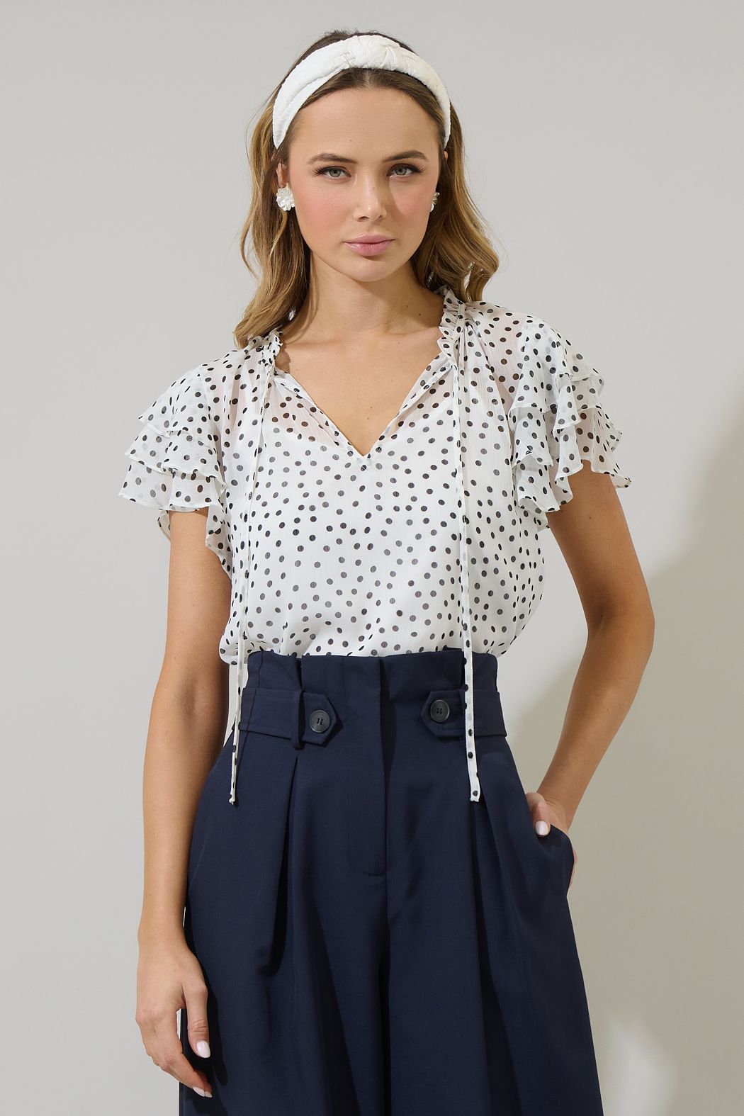Maloy Polka Dot Blouse Top