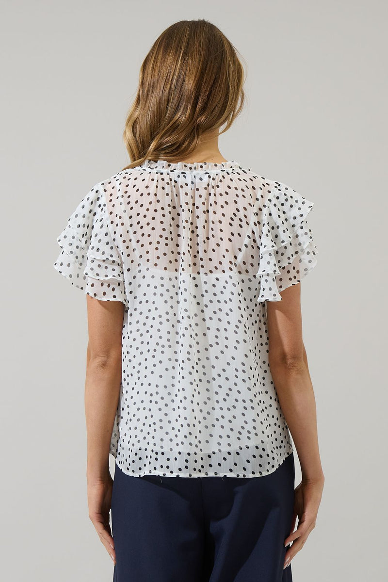 Maloy Polka Dot Blouse Top