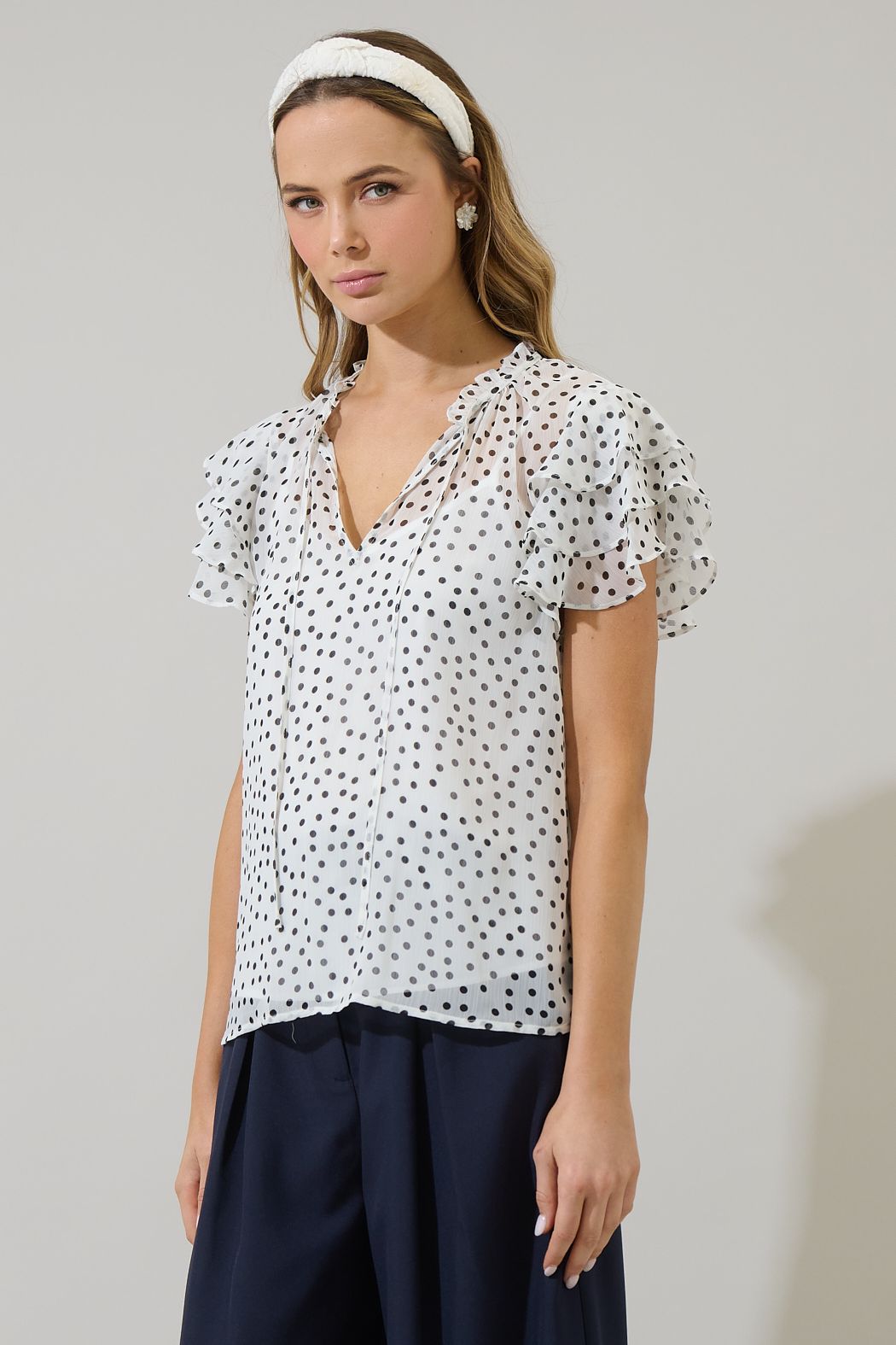 Maloy Polka Dot Blouse Top