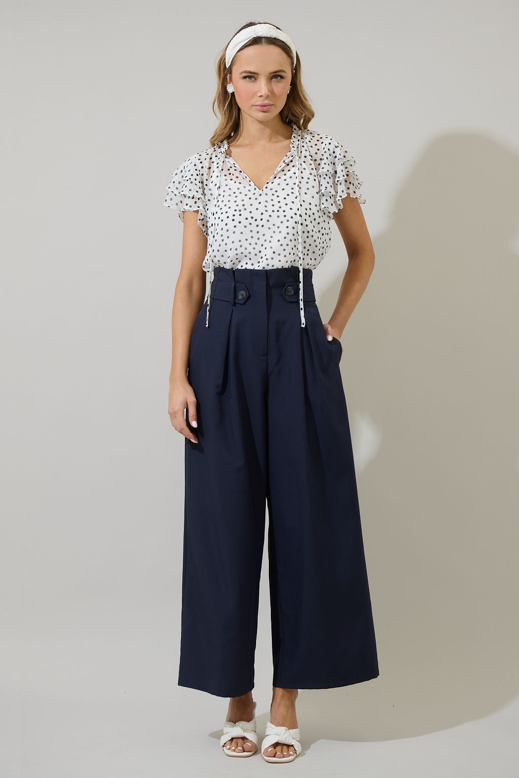 Maloy Polka Dot Blouse Top