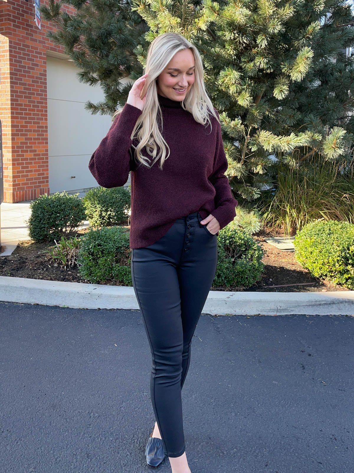 Nini Mock Neck Sweater-Burgundy