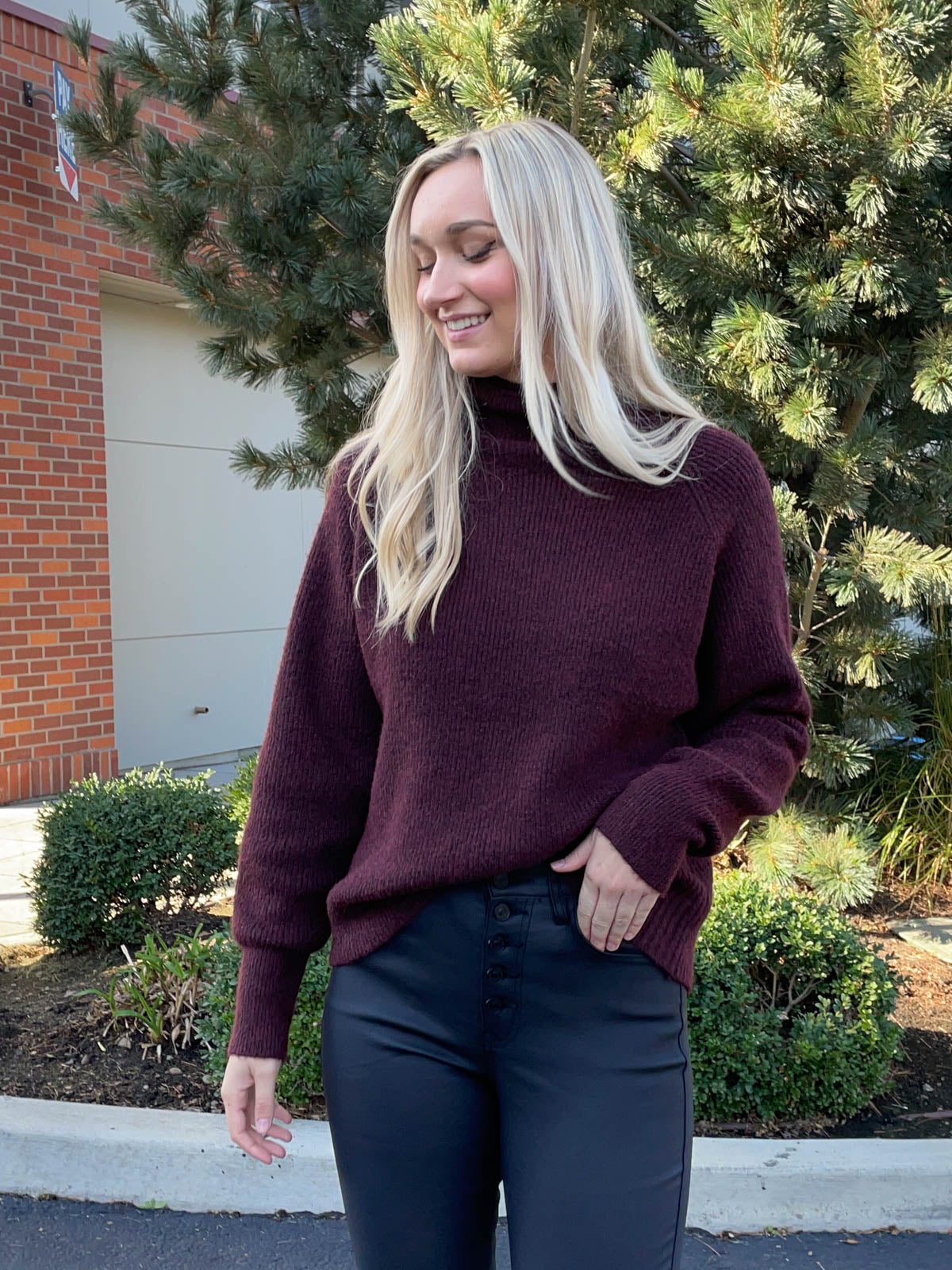Nini Mock Neck Sweater-Burgundy