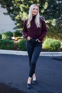 Nini Mock Neck Sweater-Burgundy